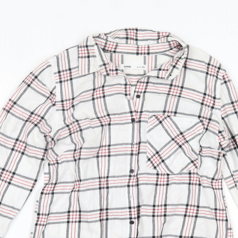 SINSAY Womens White Plaid  Basic Button-Up Size XS