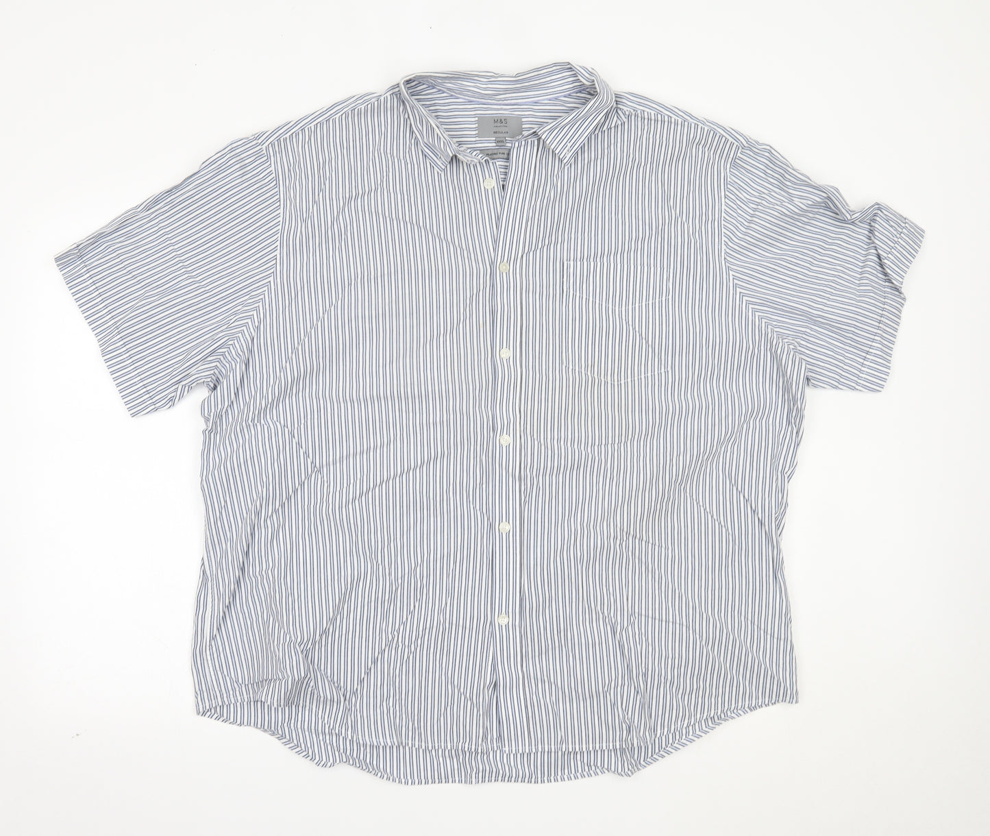 Marks and Spencer Mens Blue Striped   Button-Up Size 3XL