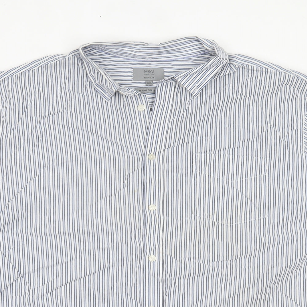 Marks and Spencer Mens Blue Striped   Button-Up Size 3XL