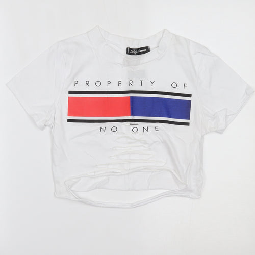 STYLEWISE Womens White   Cropped T-Shirt Size S