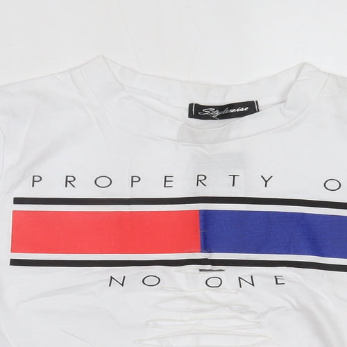 STYLEWISE Womens White   Cropped T-Shirt Size S