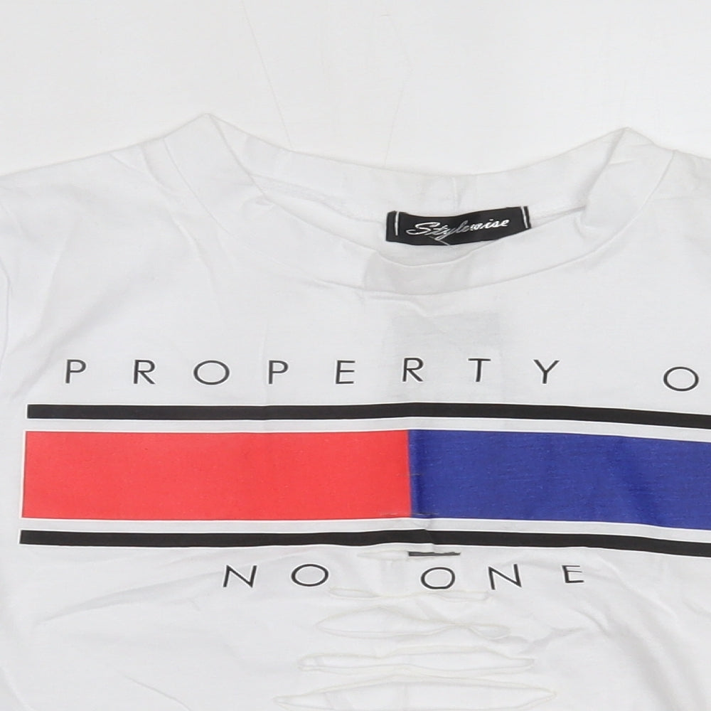 STYLEWISE Womens White   Cropped T-Shirt Size S