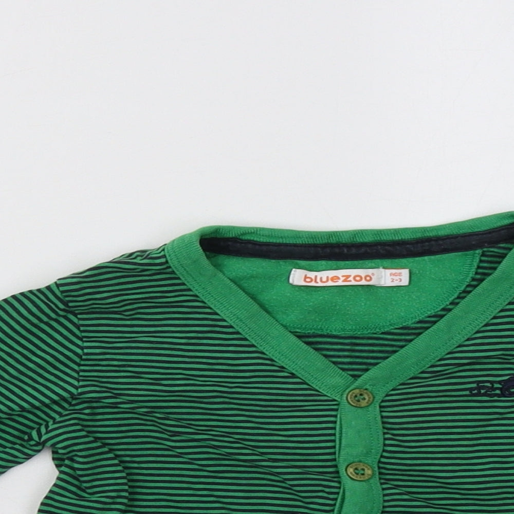 Debenhams Boys Green Striped  Cardigan Jumper Size 2-3 Years