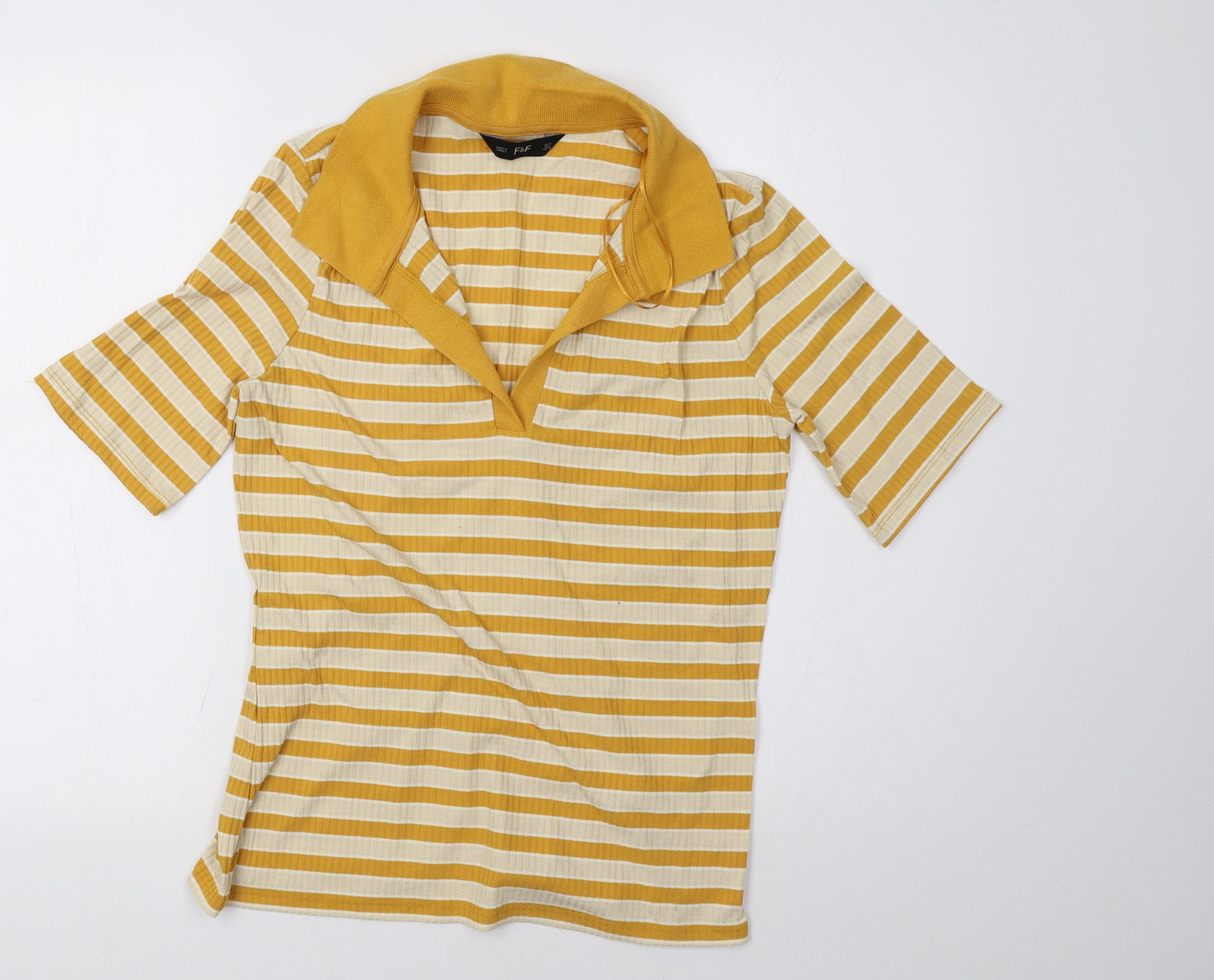 F&F Womens Yellow Striped  Pullover Sweatshirt Size 12