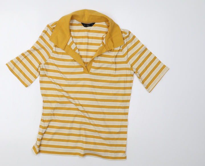 F&F Womens Yellow Striped  Pullover Sweatshirt Size 12