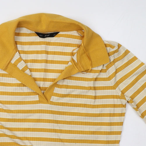 F&F Womens Yellow Striped  Pullover Sweatshirt Size 12