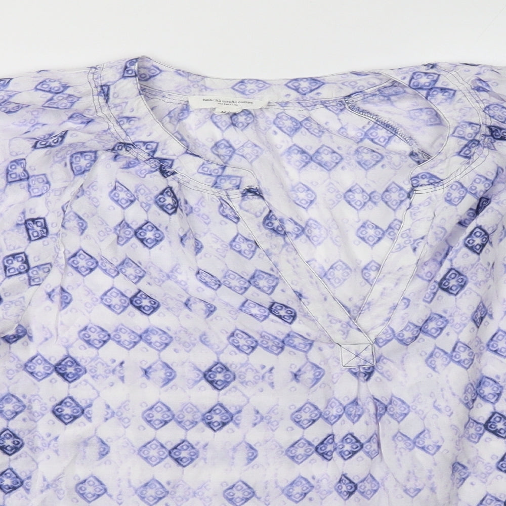 Beach Lunch Lounge Womens Purple Geometric  Basic Blouse Size M
