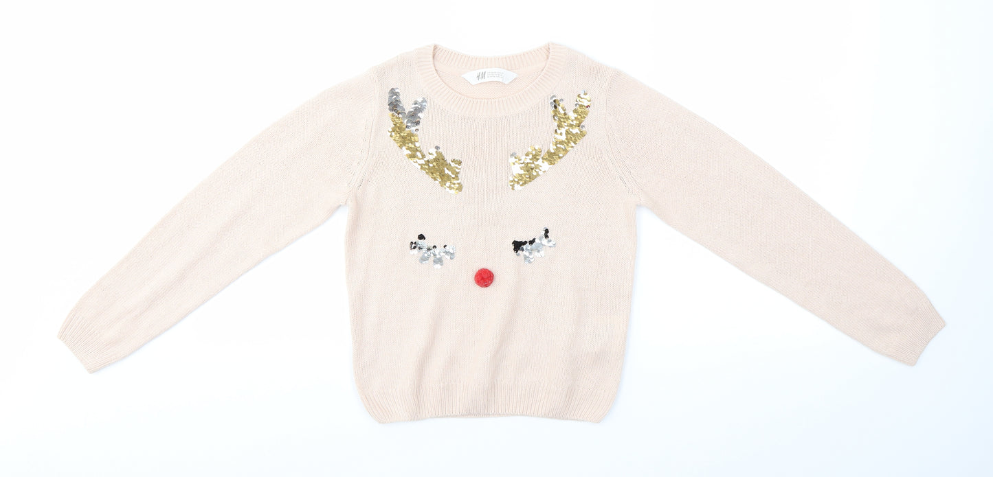 H&M Girls Pink   Pullover Jumper Size 8-9 Years  - festive christmas