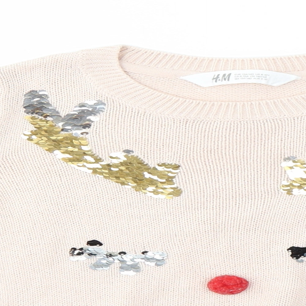 H&M Girls Pink   Pullover Jumper Size 8-9 Years  - festive christmas