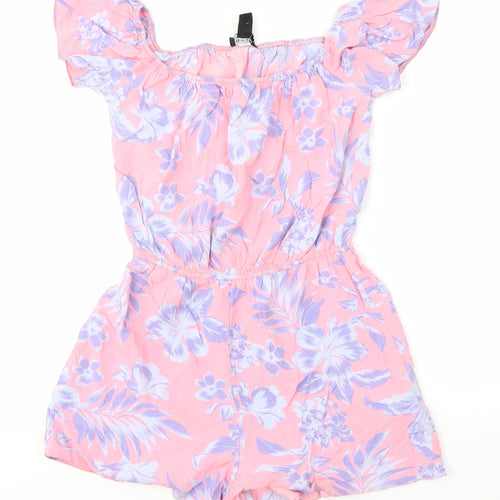 New Look Girls Pink Floral  Playsuit One-Piece Size 13 Years