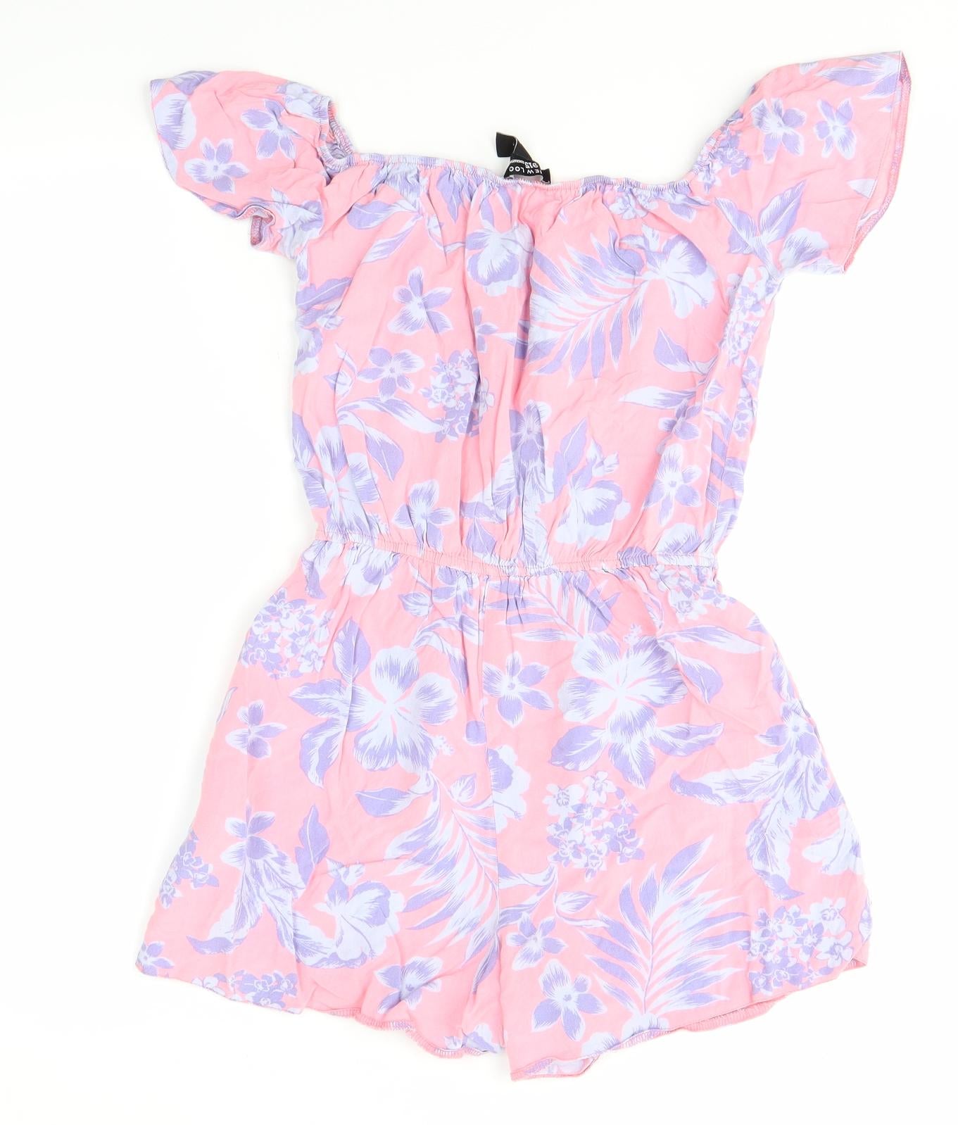 New Look Girls Pink Floral  Playsuit One-Piece Size 13 Years