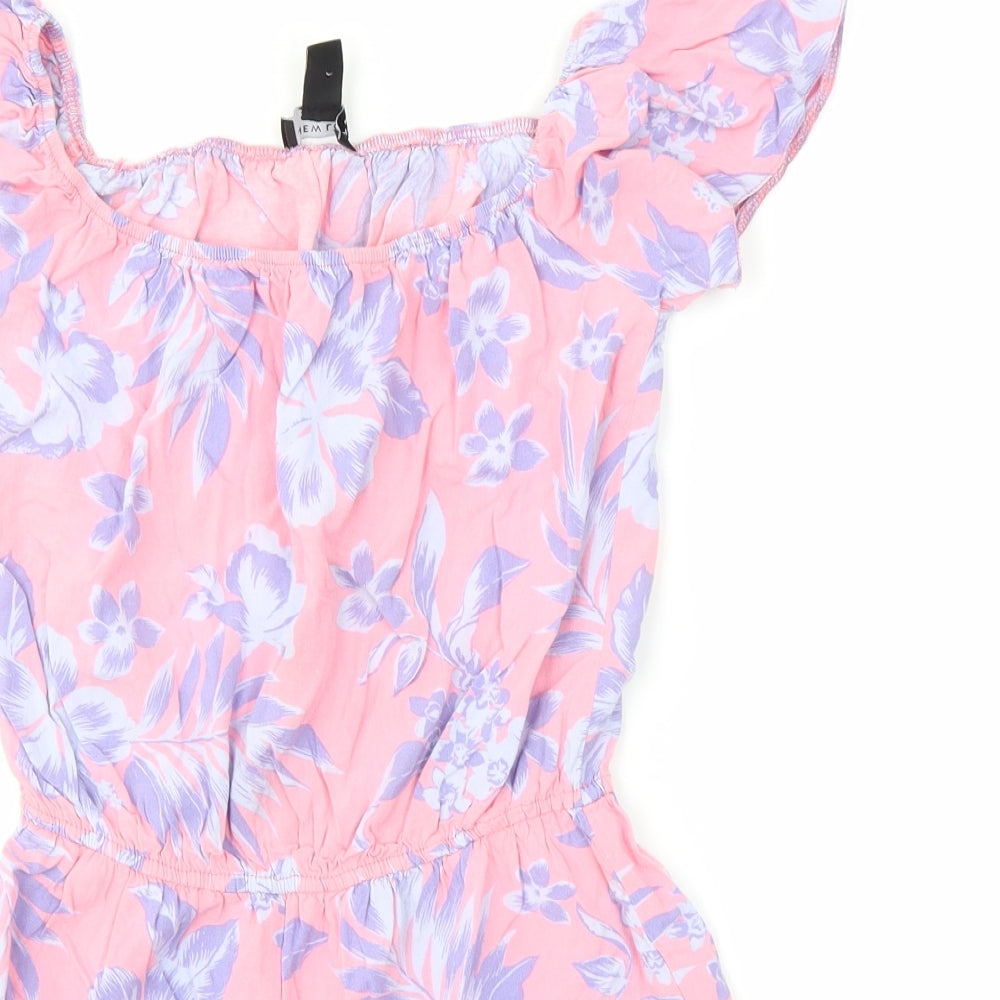 New Look Girls Pink Floral  Playsuit One-Piece Size 13 Years