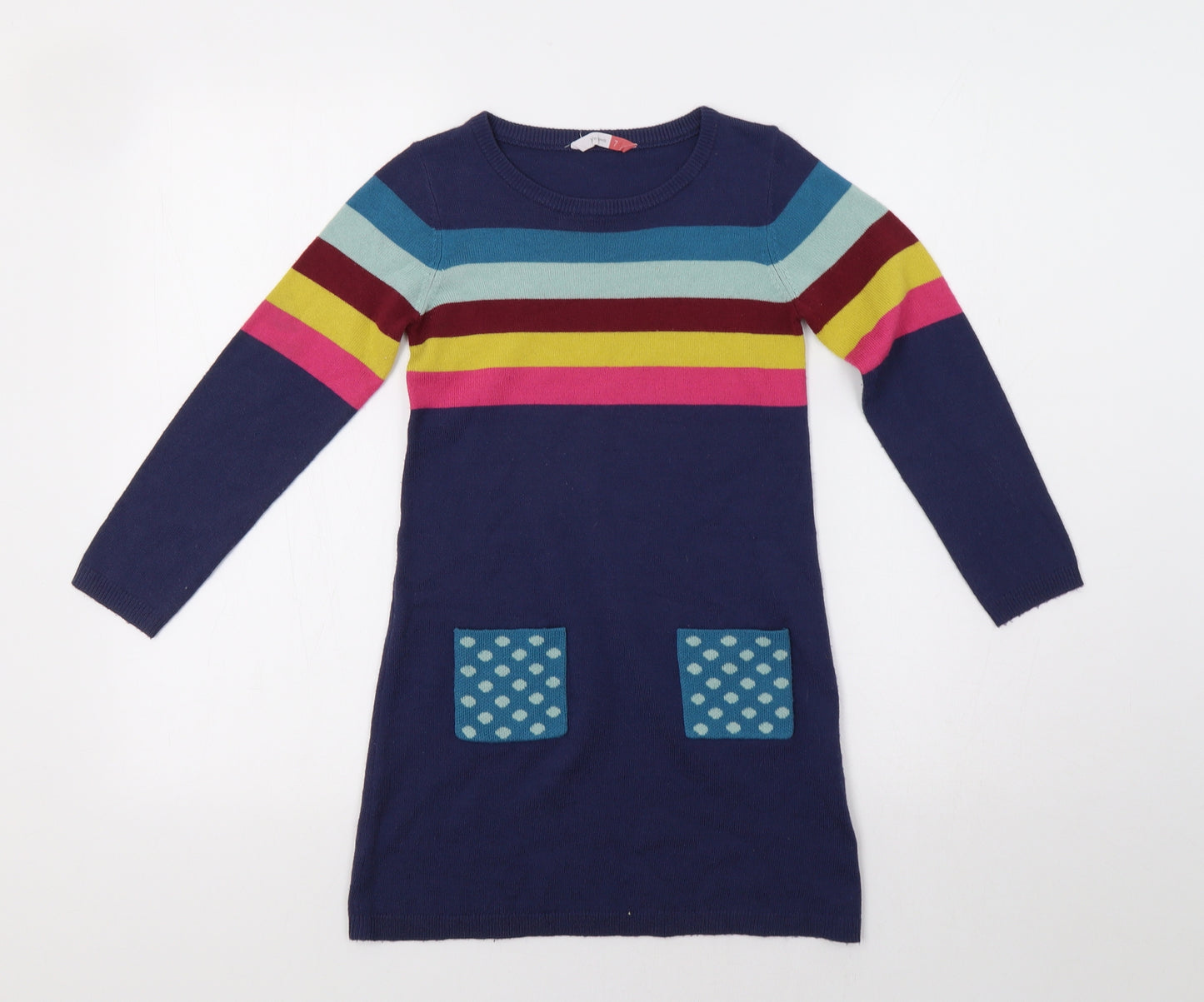John Lew Girls Blue Striped  Jumper Dress  Size 7 Years