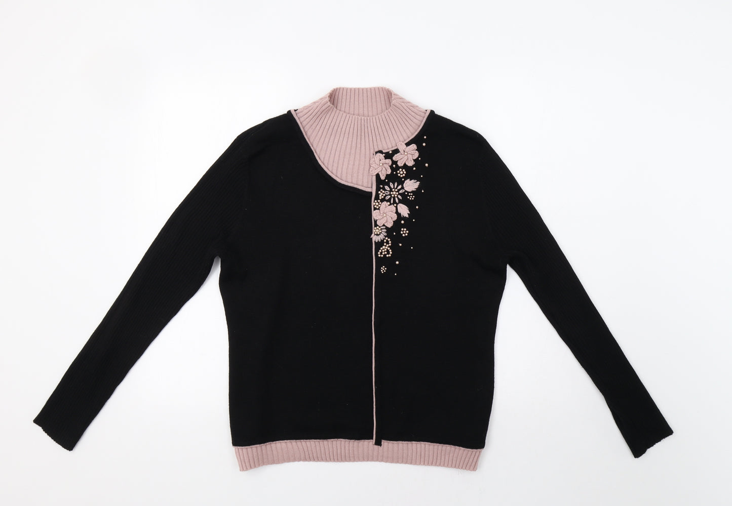 Afibel Womens Black Floral  Pullover Jumper Size 16