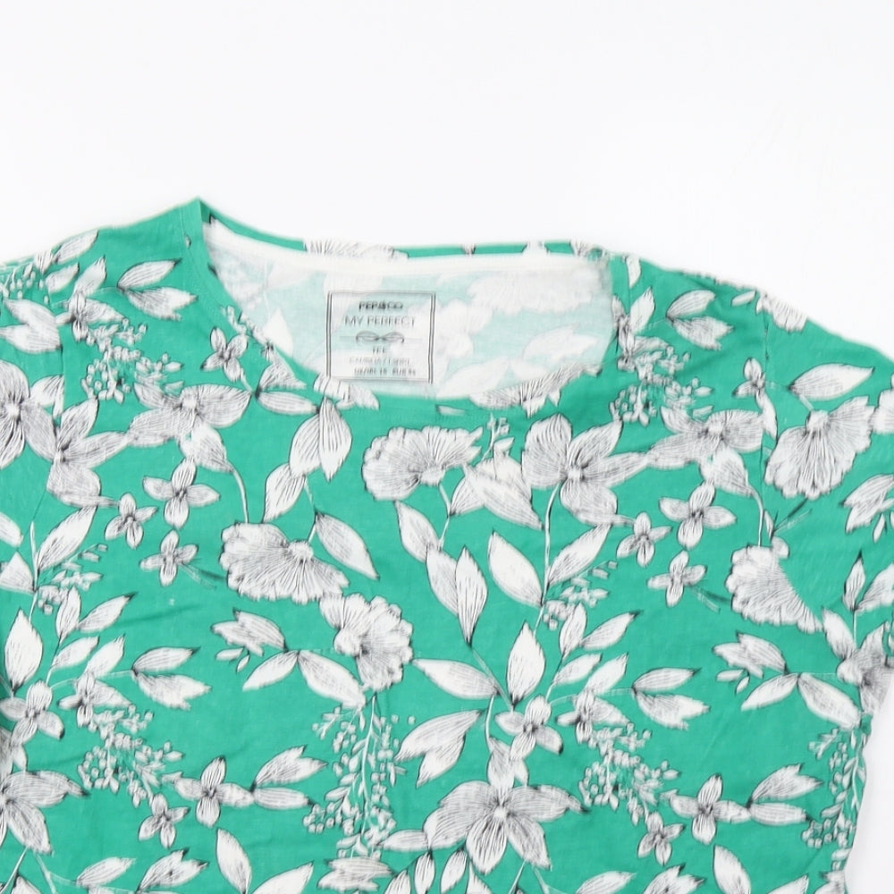 Pep&Co Womens Green Floral  Basic Polo Size 16