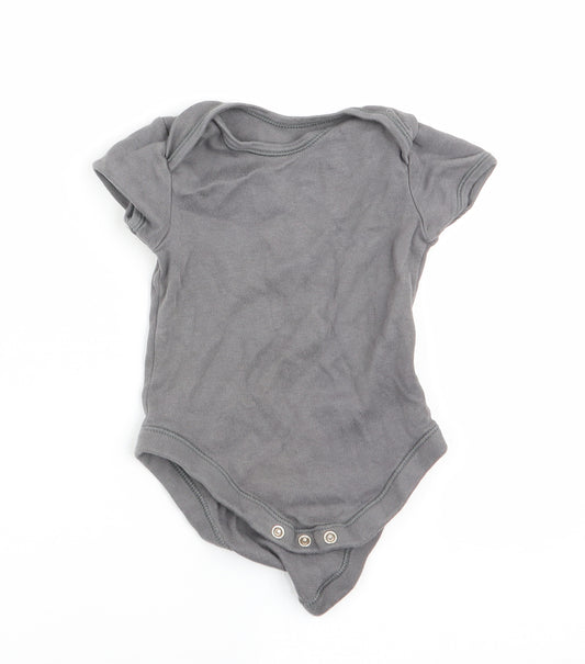 Front view of George boys’ grey romper one-piece, size 9-12, months
