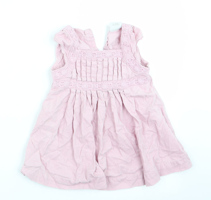 NEXT Girls Pink Corduroy Pinafore/Dungaree Dress Size 12-18 Months - Lace trim