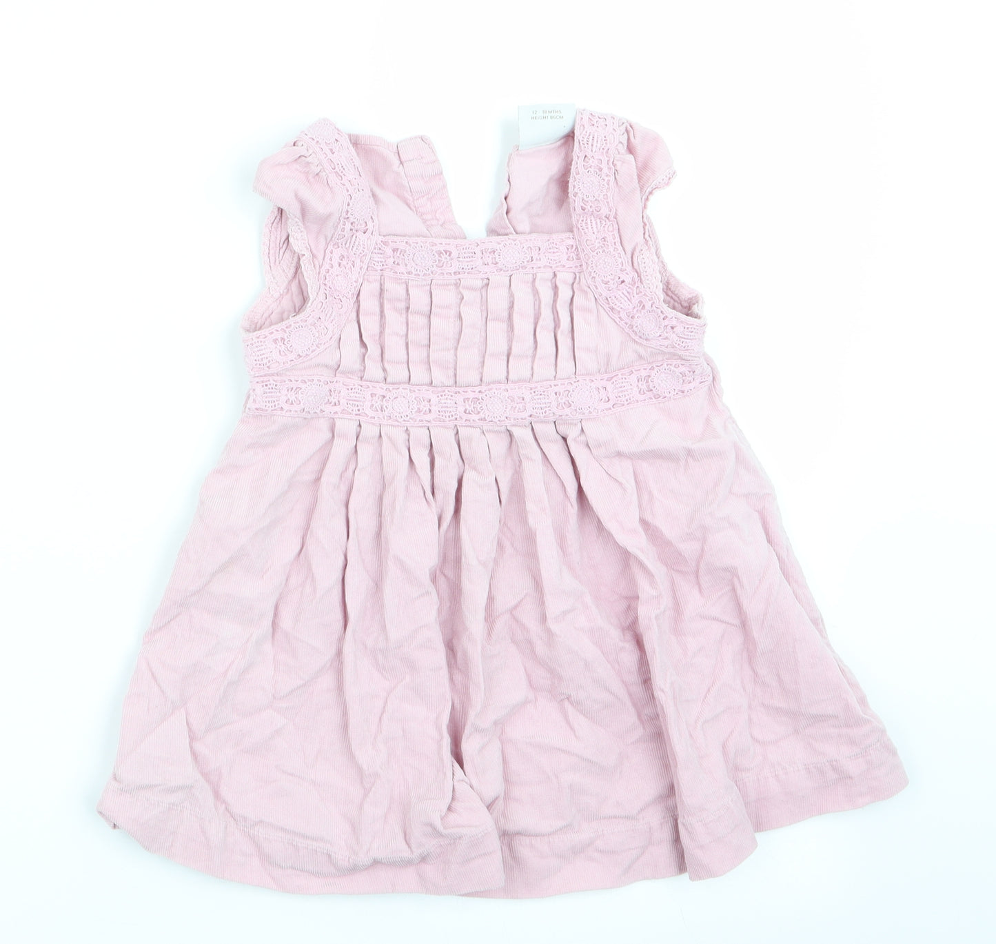 NEXT Girls Pink  Corduroy Pinafore/Dungaree Dress  Size 12-18 Months  - Lace trim