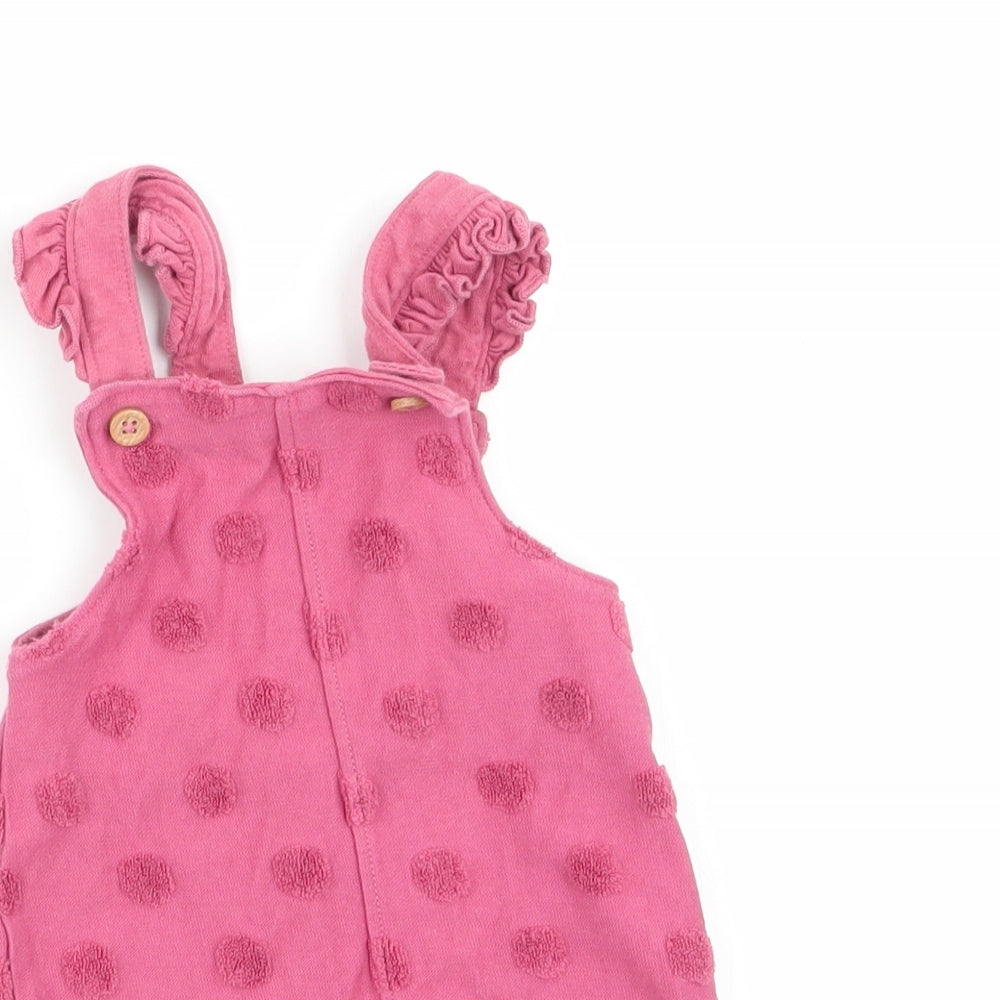 Florence and Fred Girls Pink Polka Dot  Dungaree One-Piece Size Newborn
