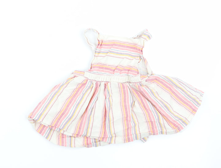 Fred & Flor Girls Pink Striped  Pinafore/Dungaree Dress  Size 3-6 Months