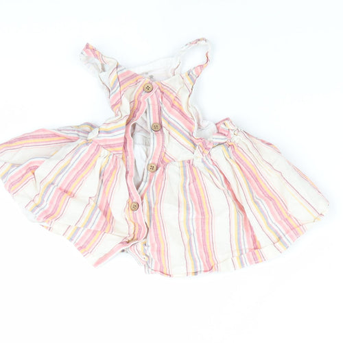 Fred & Flor Girls Pink Striped  Pinafore/Dungaree Dress  Size 3-6 Months