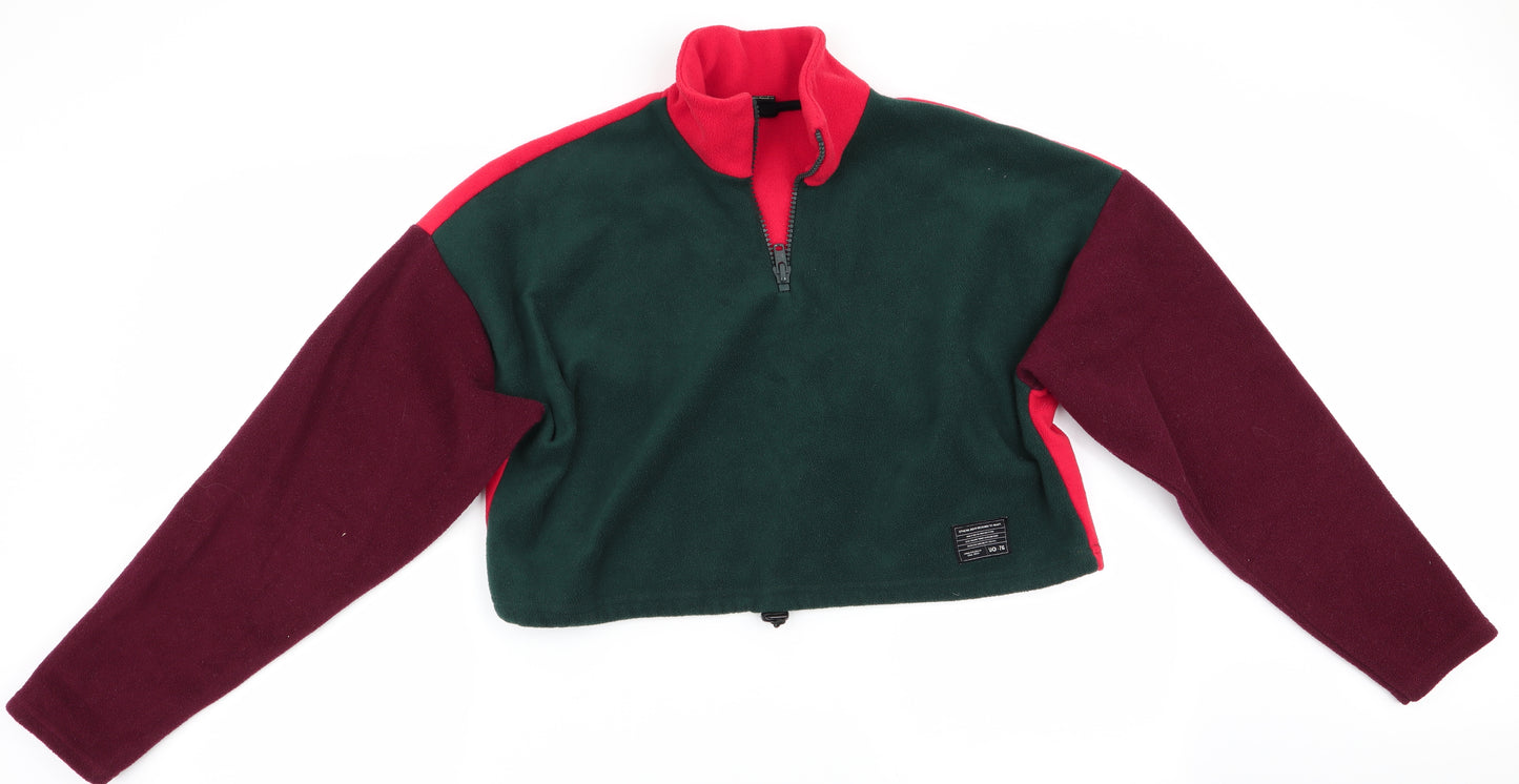 Urban Outfitters Womens Green  Fleece Henley Jumper Size S  - Cropped