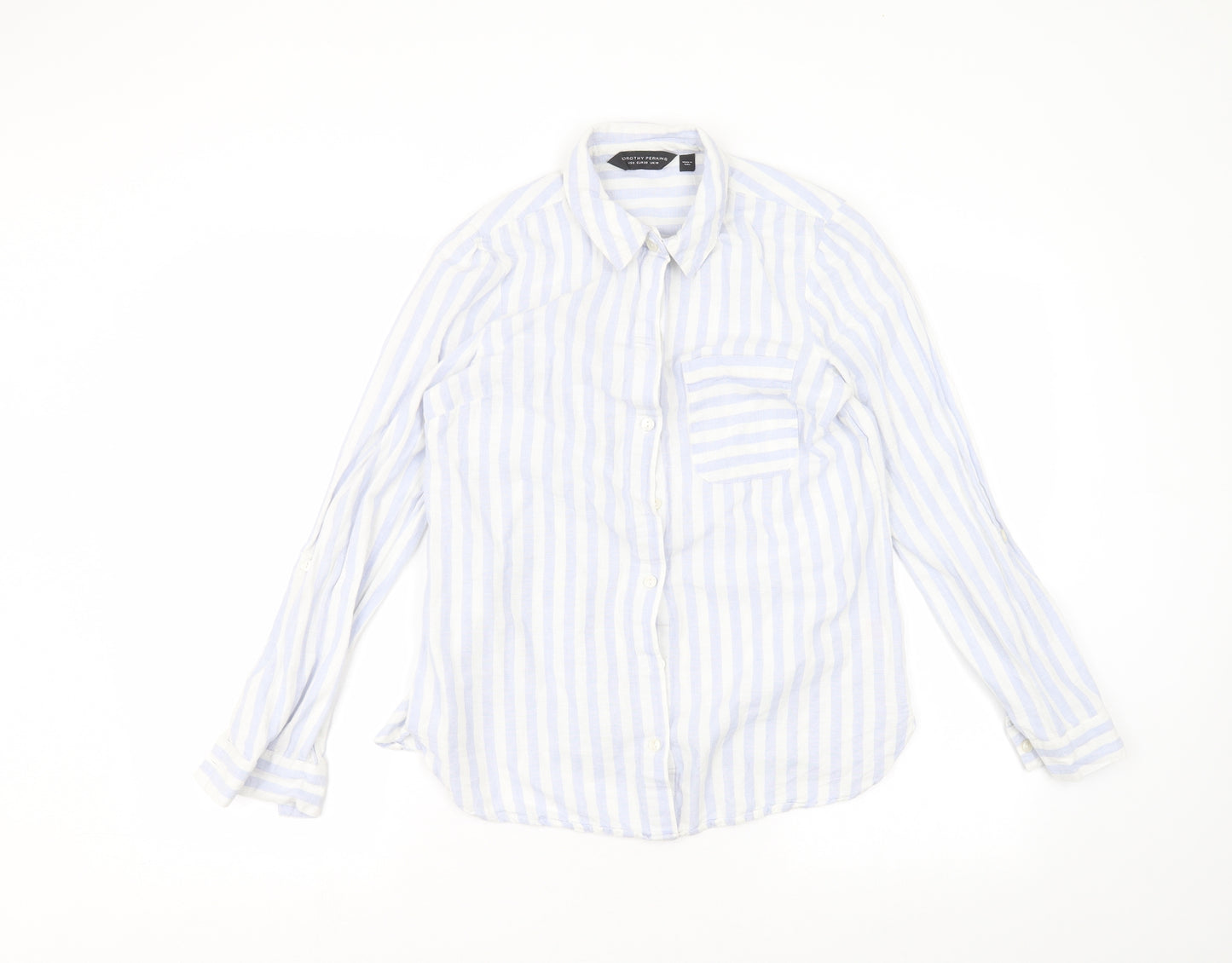 Dorothy Perkins Womens White Striped  Basic Button-Up Size 10