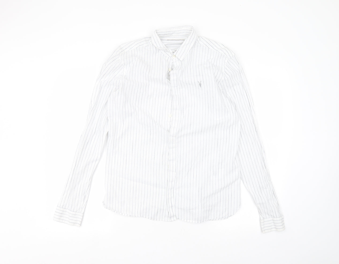 AllSaints Mens White Striped   Dress Shirt Size M