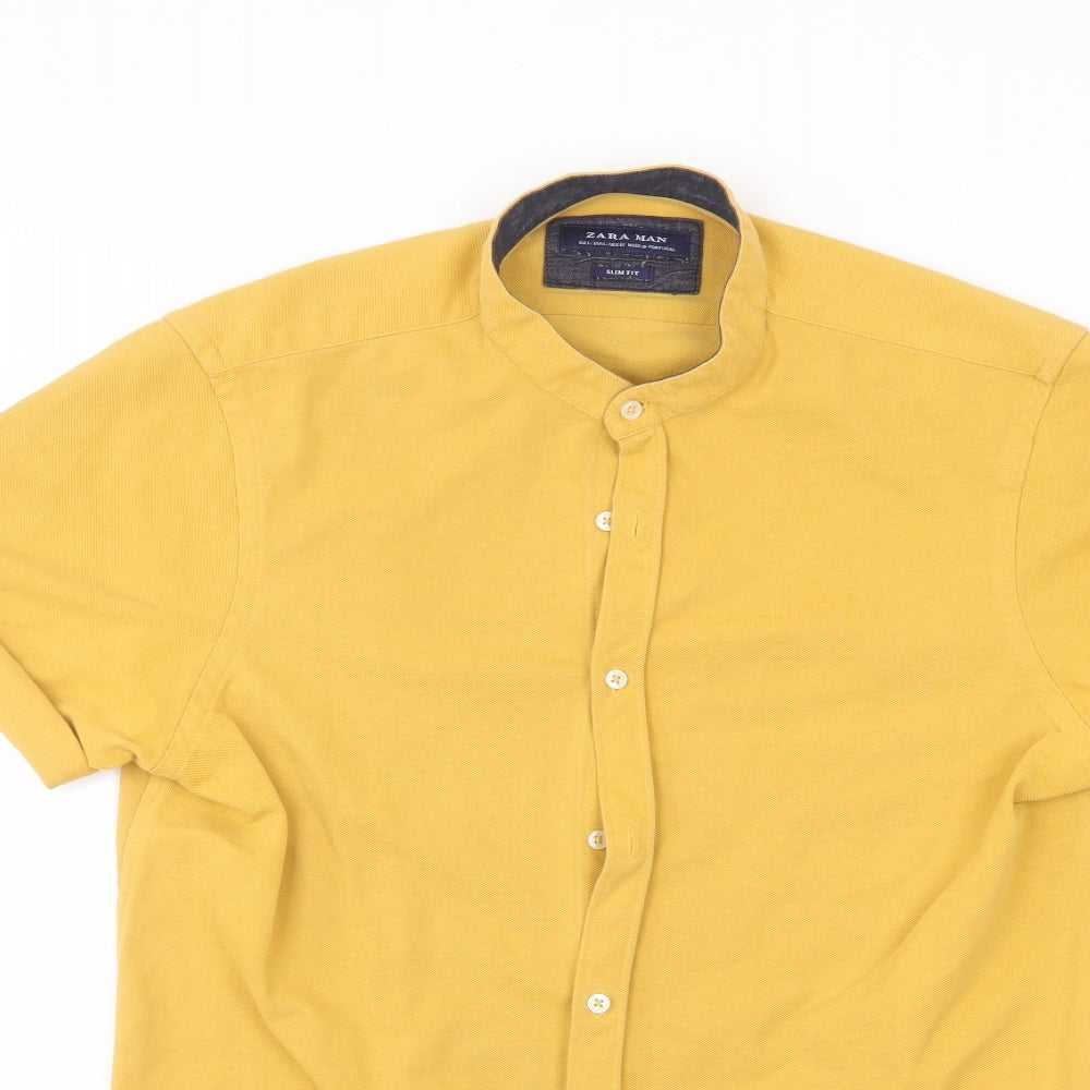 Zara Mens Yellow    Dress Shirt Size L