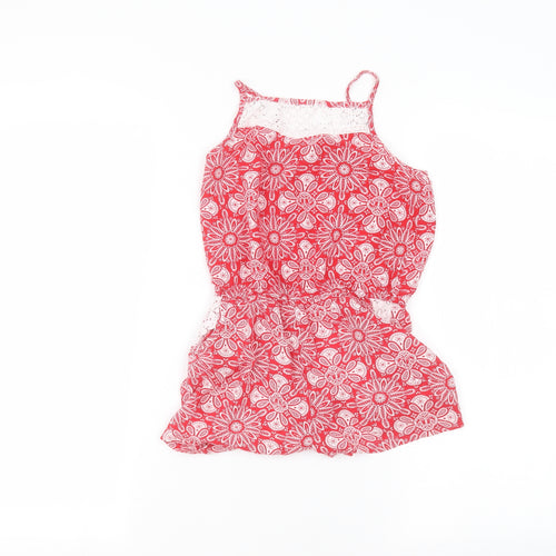 TU Girls Red Floral  Jumpsuit One-Piece Size 10 Years