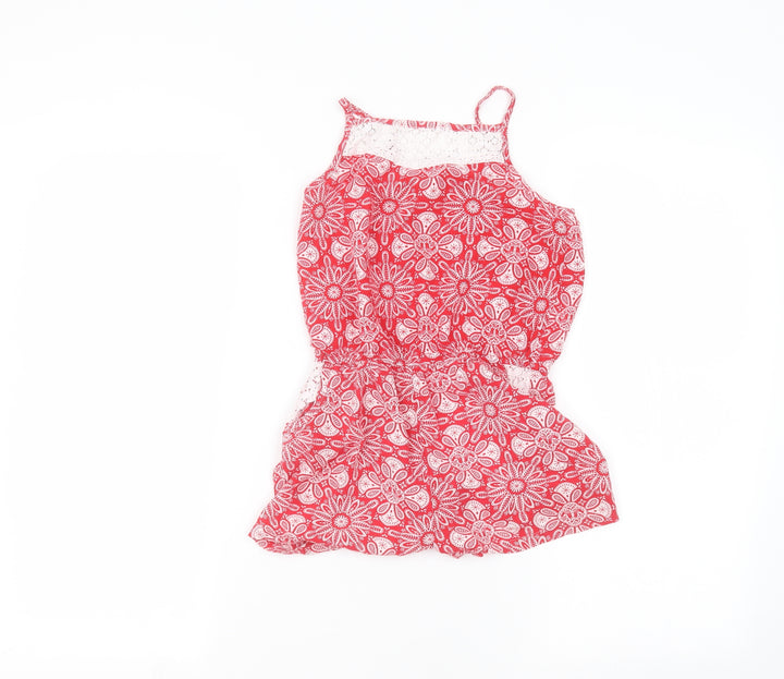 TU Girls Red Floral  Jumpsuit One-Piece Size 10 Years