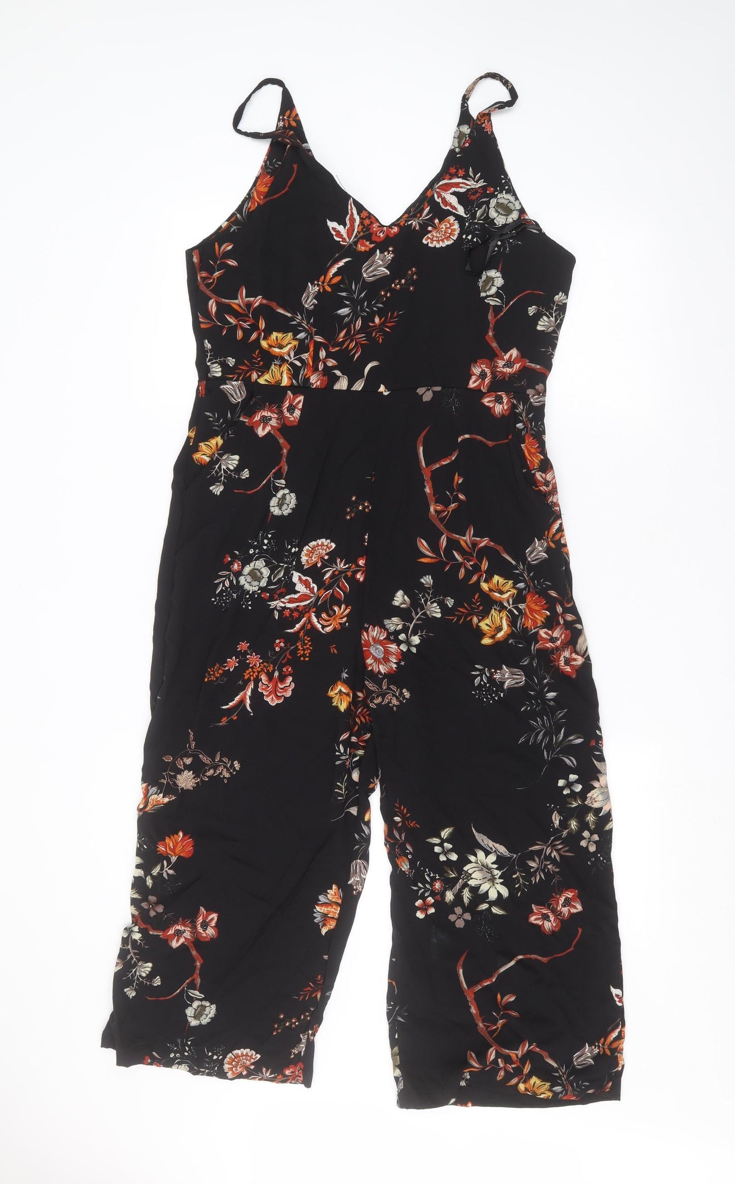 AX Paris Womens Black Floral  Jumpsuit One-Piece Size 12
