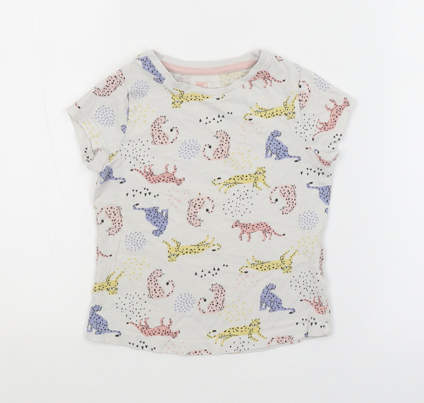 F&F Boys White Animal Print  Basic T-Shirt Size 2-3 Years