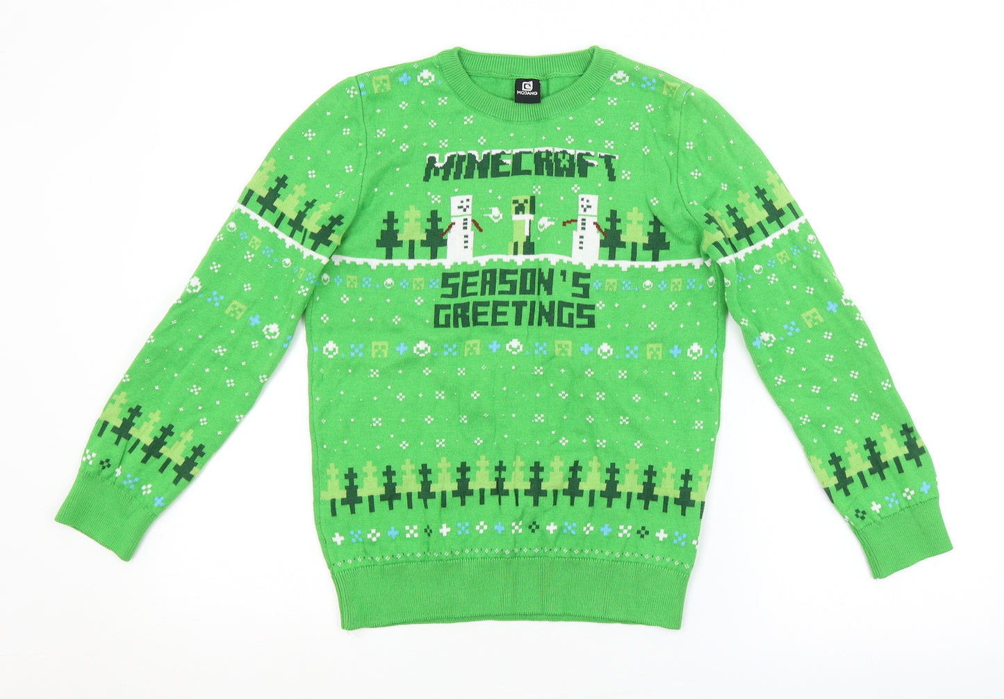 George Boys Green Argyle/Diamond  Pullover Jumper Size 9-10 Years  - MINECRAFT, CHRISTMAS