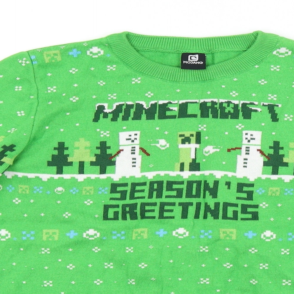 George Boys Green Argyle/Diamond  Pullover Jumper Size 9-10 Years  - MINECRAFT, CHRISTMAS