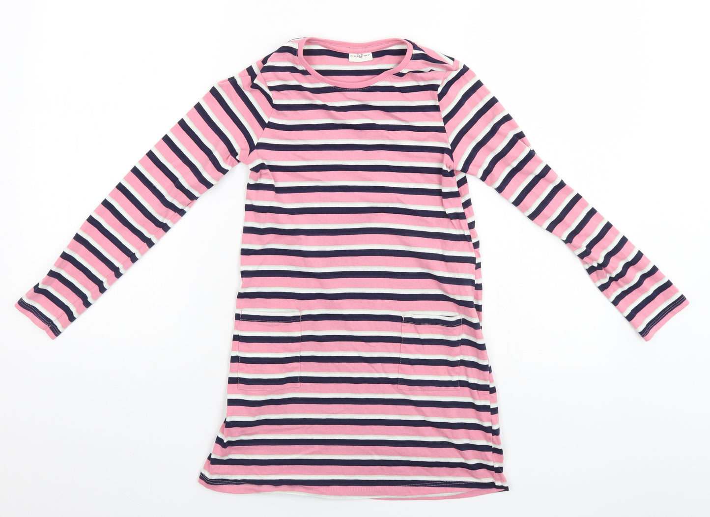 F&F Girls Pink Striped  Basic T-Shirt Size 8-9 Years