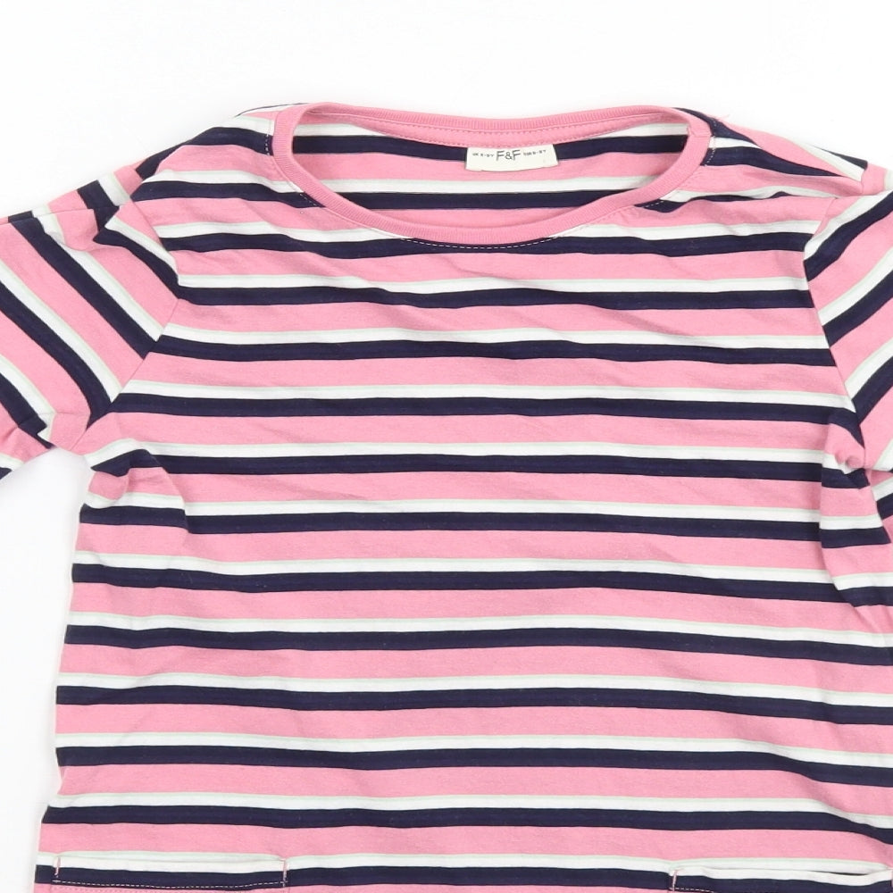 F&F Girls Pink Striped  Basic T-Shirt Size 8-9 Years