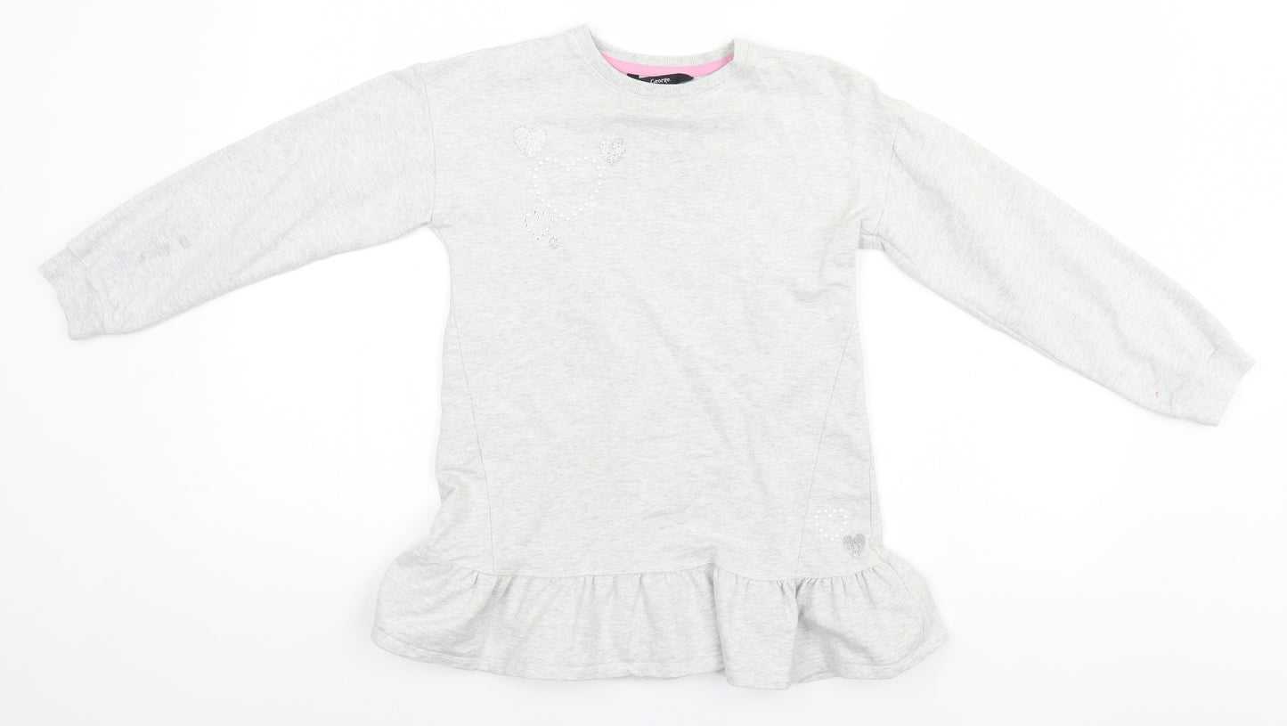 George Girls Grey   Pullover Jumper Size 9-10 Years  - Hearts