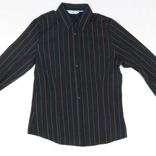 New Look Womens Black Striped  Basic Button-Up Size 10