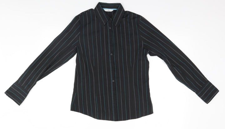 New Look Womens Black Striped Basic Button-Up Size 10