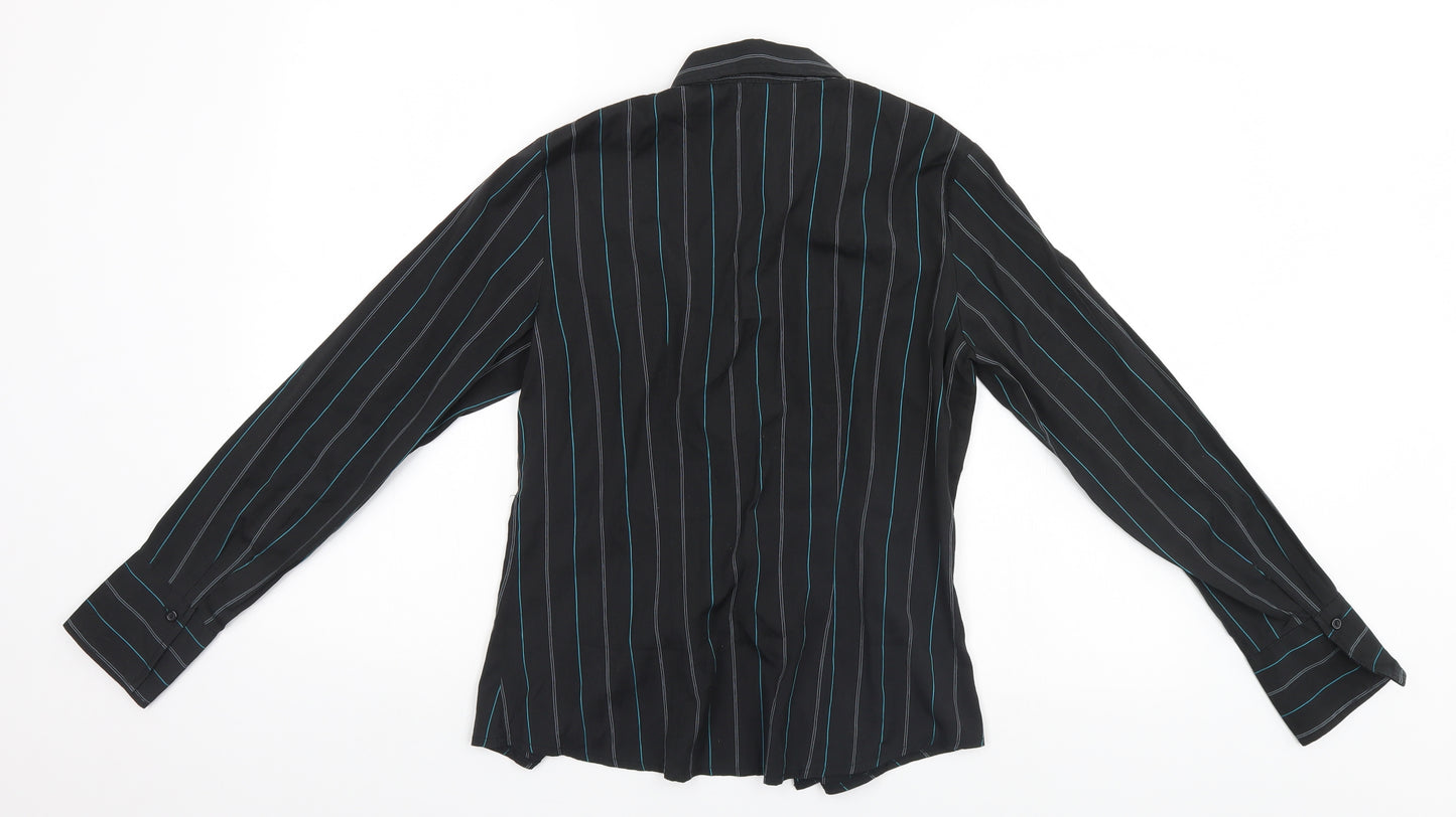 New Look Womens Black Striped  Basic Button-Up Size 10