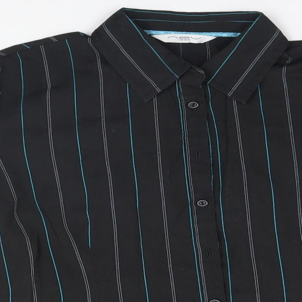 New Look Womens Black Striped  Basic Button-Up Size 10