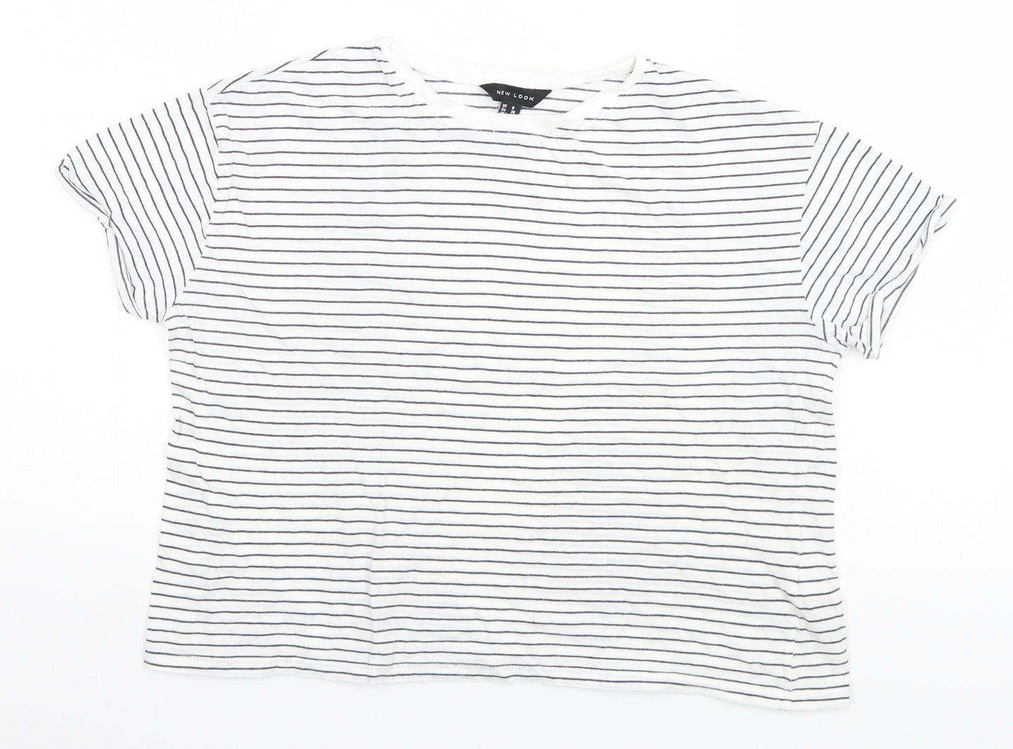 New Look Womens White Striped  Basic T-Shirt Size 8