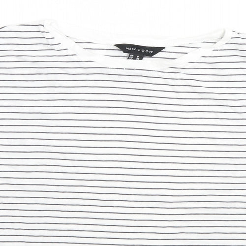 New Look Womens White Striped  Basic T-Shirt Size 8