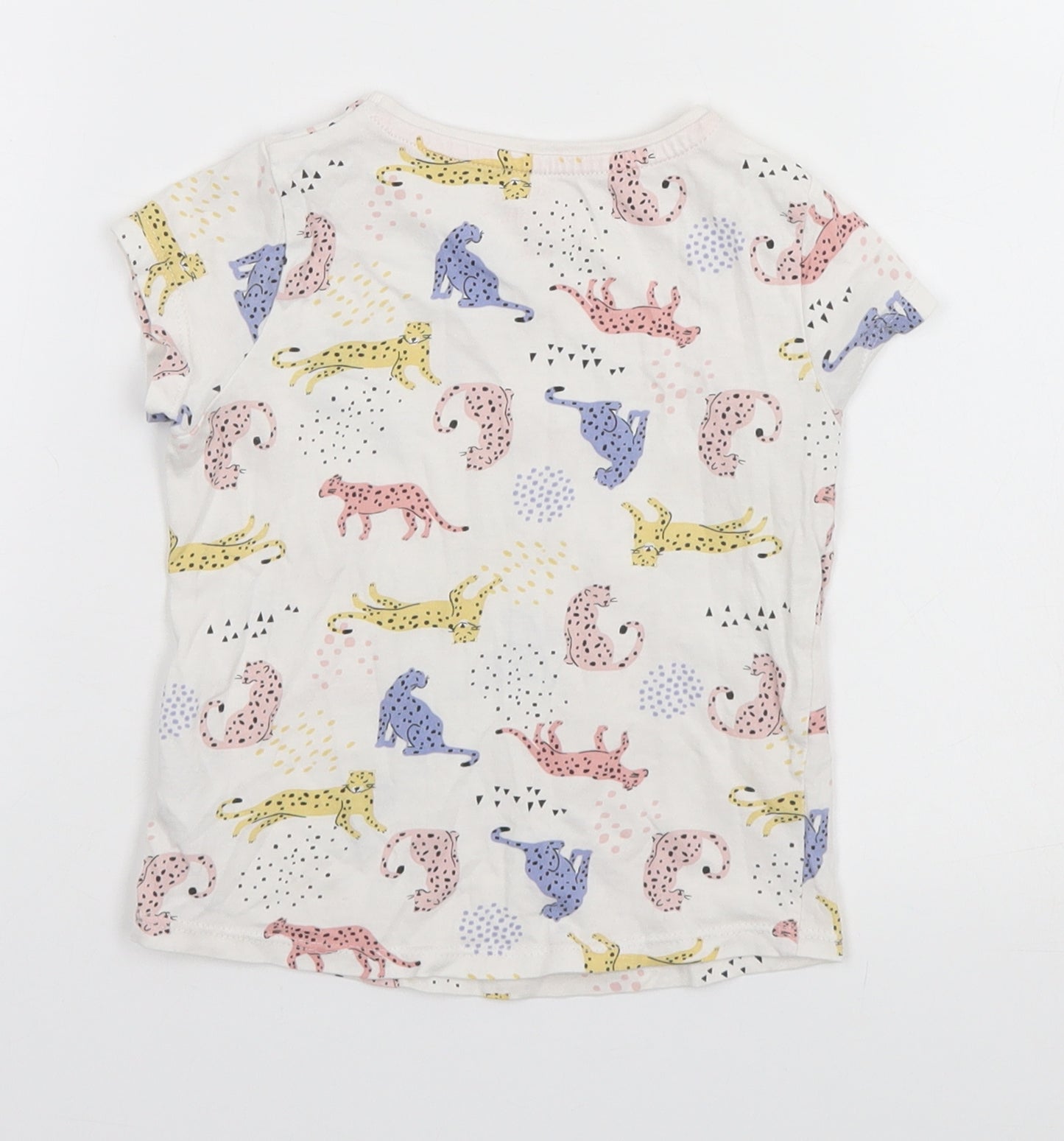 F&F Girls White Animal Print  Basic T-Shirt Size 2-3 Years  - Cats