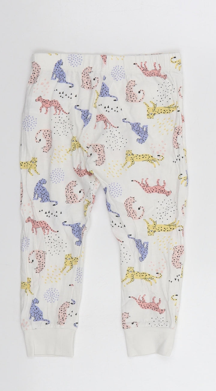 F&F Girls White Animal Print Pyjama Pants Size 2-3 Years - Cats