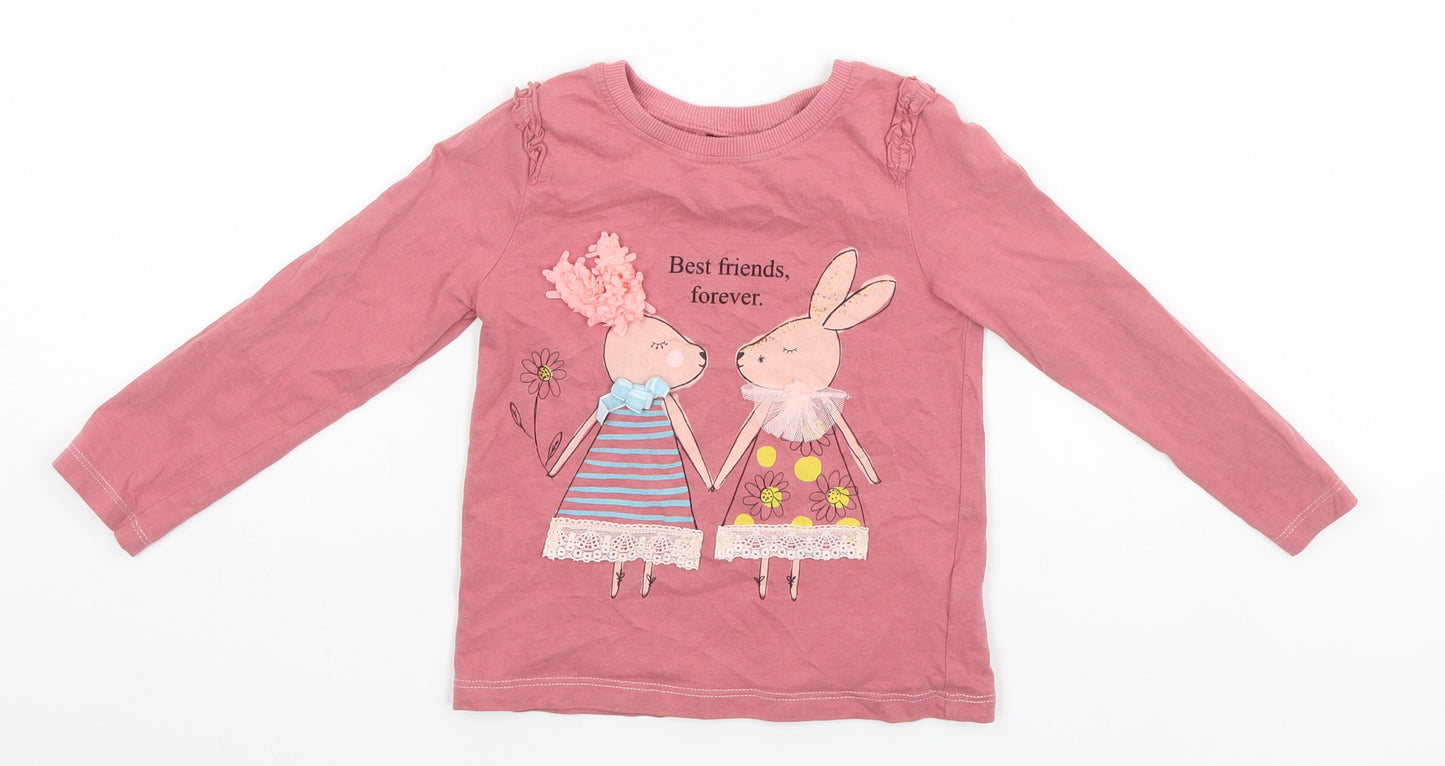 NEXT Girls Pink   Basic T-Shirt Size 2-3 Years  - Best Friends, Forever. Bunnies