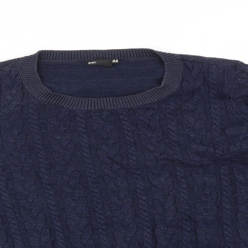 H&M Mens Blue Striped  Pullover Sweatshirt Size L