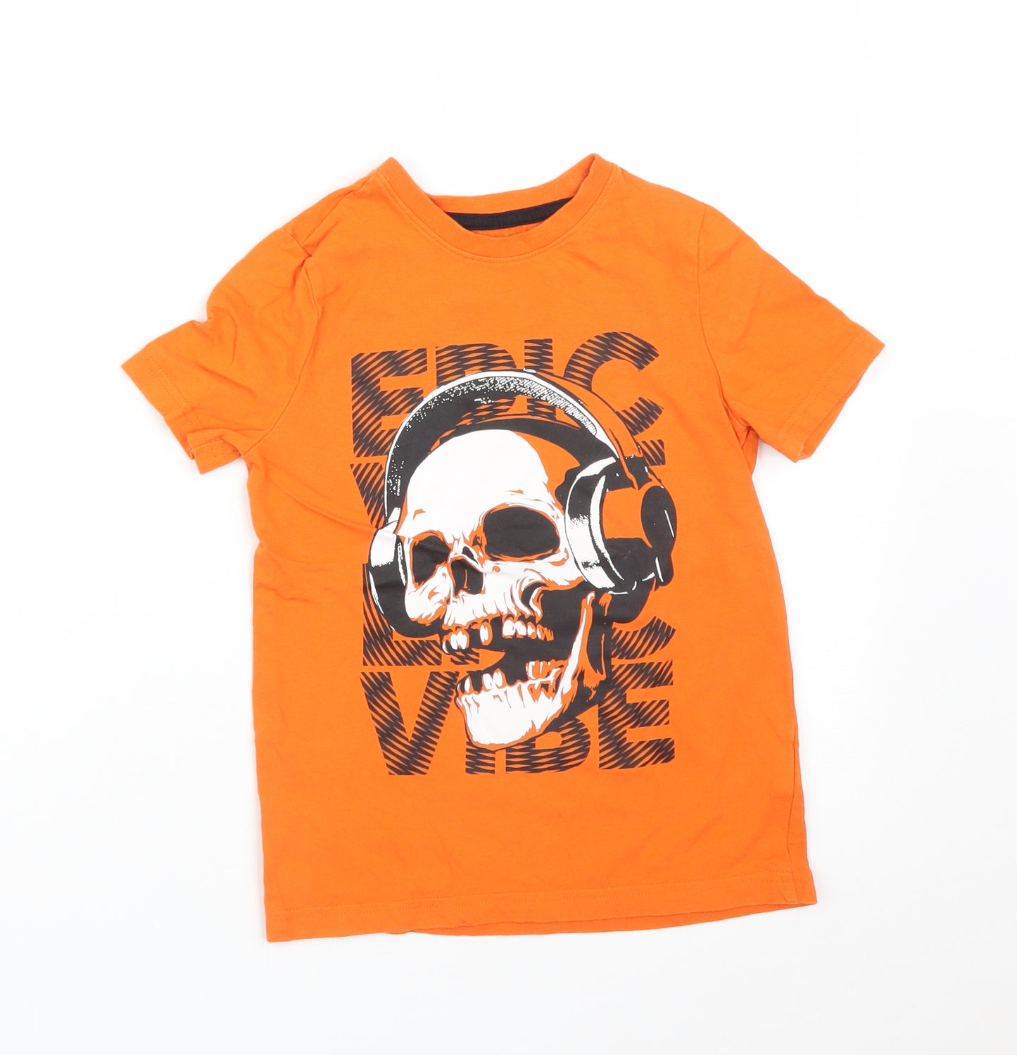 F&F Boys Orange   Basic T-Shirt Size 5-6 Years  - SKULL HEADPHONES