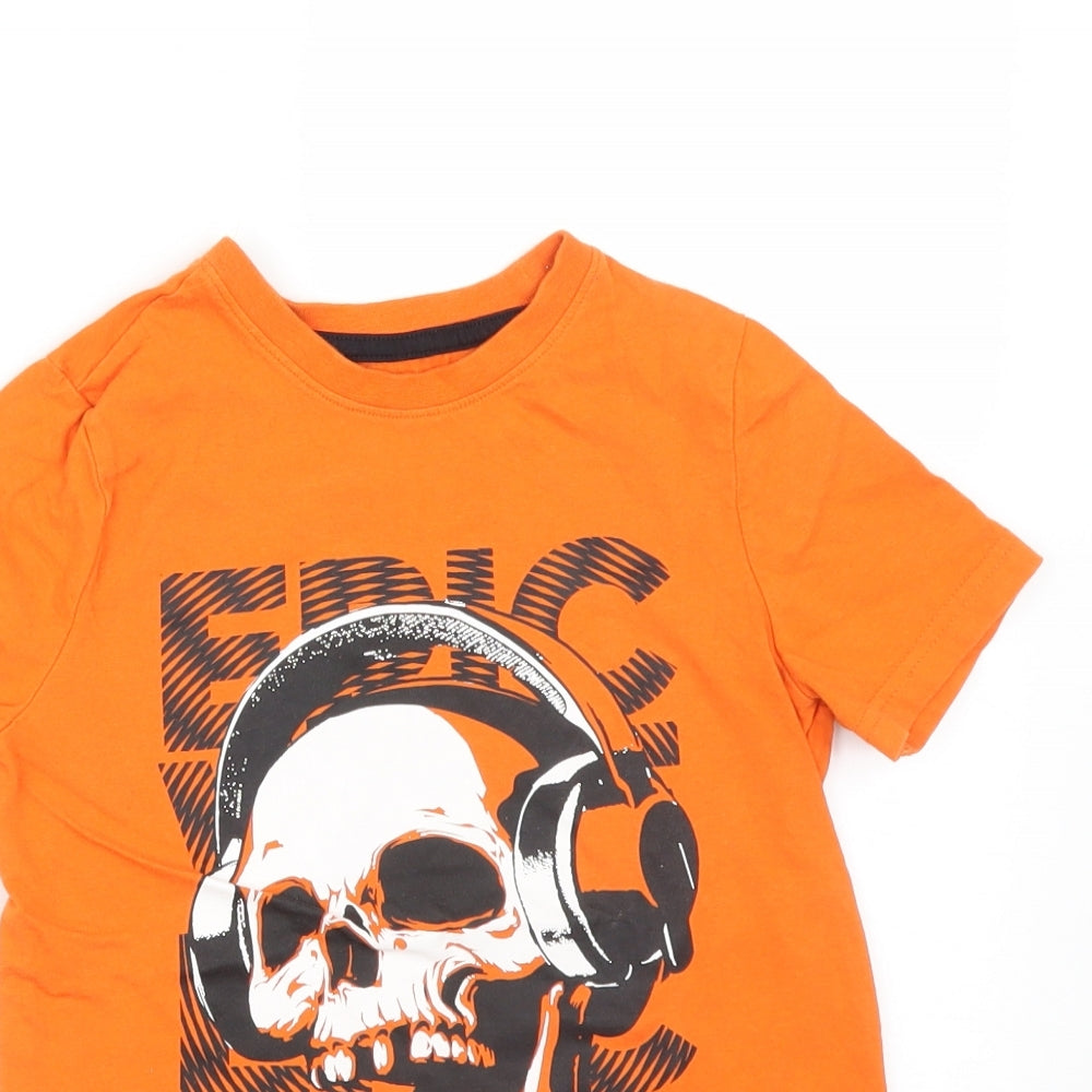 F&F Boys Orange   Basic T-Shirt Size 5-6 Years  - SKULL HEADPHONES